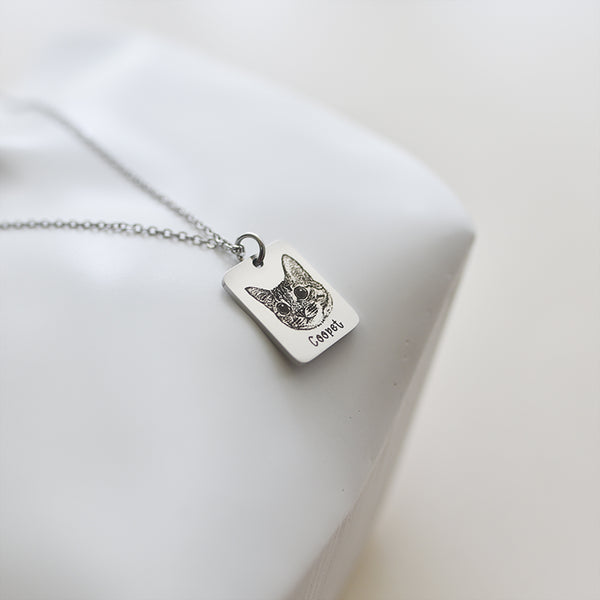 Custom Pet Portrait Name Titanium Steel Rectangle Necklace