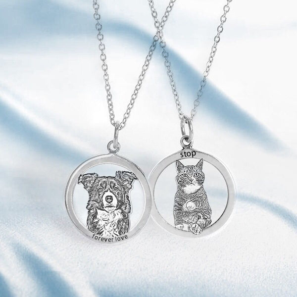 Custom Pet Portrait Name Titanium Steel Necklace